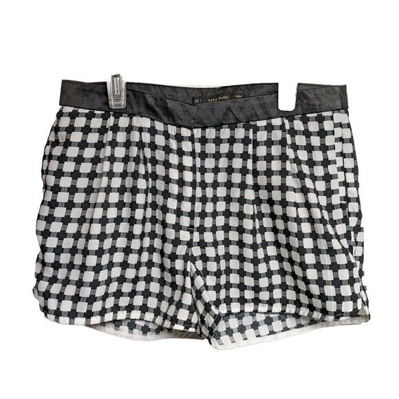 Zara Basic Shorts Women Small Booty Squares Geo Black & White Zip S - Picture 1 of 7